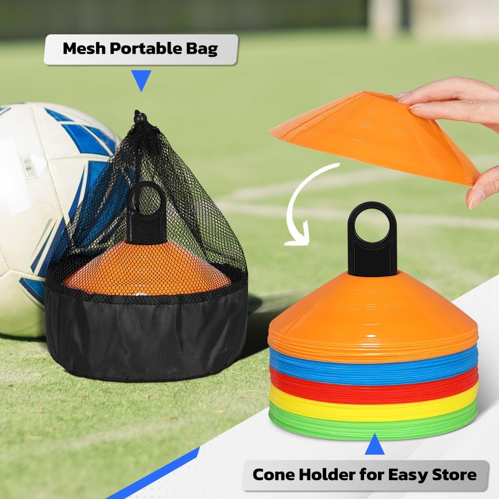 GHB Soccer Cones 25/50/100 Pack Disc Soccer Sport Cones Training Field Marker Agility Cones for Traffic, Basketball, Coaching, Practice Equipment Includes Cone Drills Guide