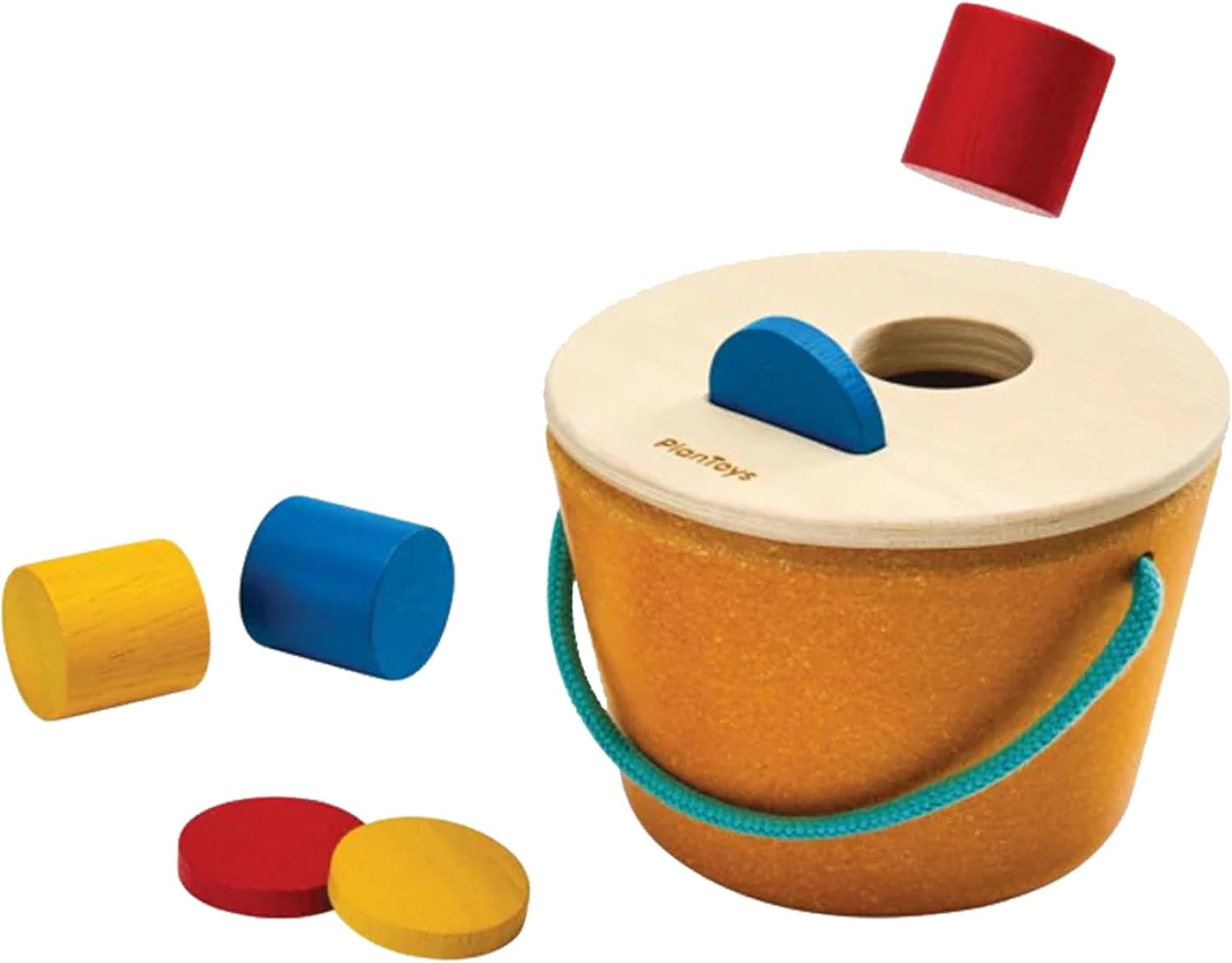PlanToys® Geo Sorting Bucket | Wooden Shape Matching Toy for Toddlers 12M+ | Montessori Educational Sorting Toy with 3D Blocks | Develops Shape Recognition, Problem-Solving & Fine Motor Skills