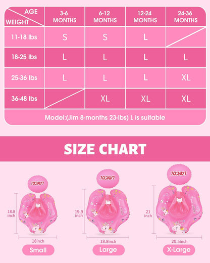 LAYCOL Baby Pool Float with Canopy UPF50+, 5 Point Safety Buckle No Flip Over, Inflatable Toddler Floaties Infant Pool Floats with Double Air Chambers, Baby Beach Essentials/Traval for 3-36M