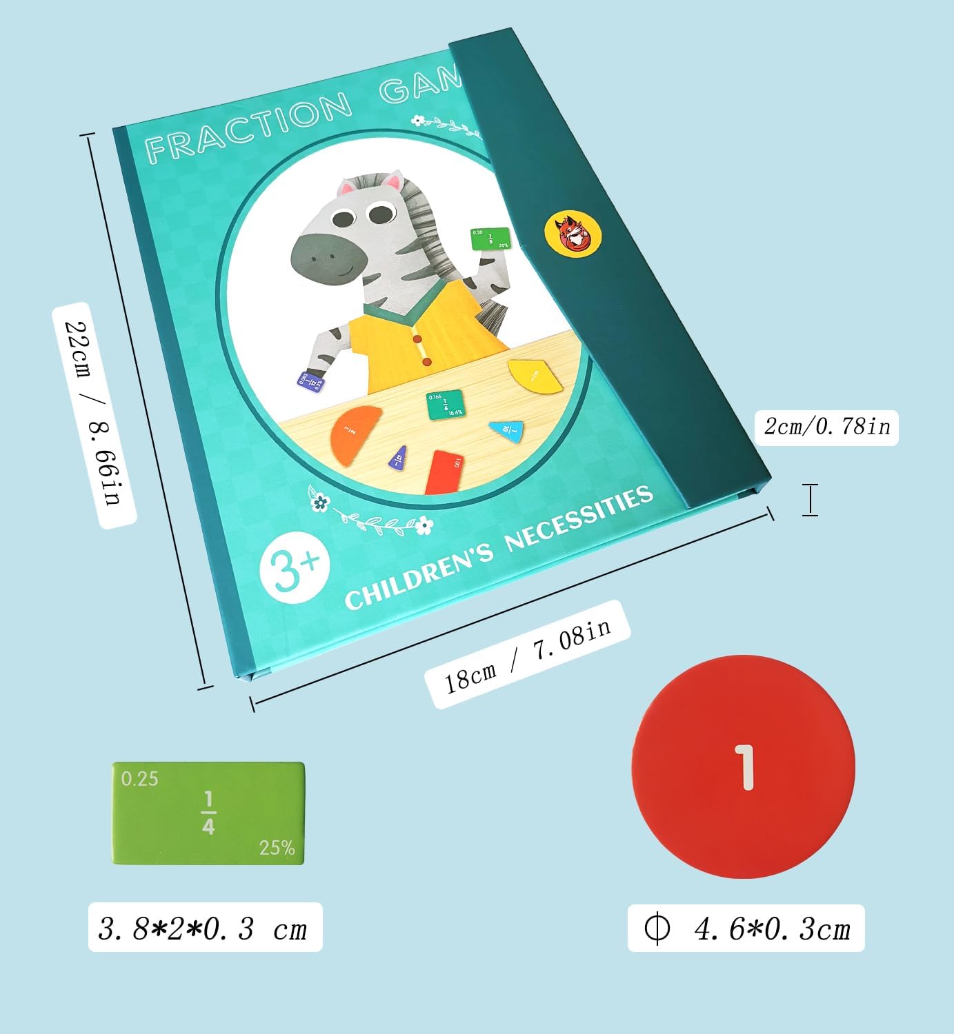 Magnetic Fraction Educational Puzzle for Kids, New Magnetic Fraction Tiles & Fraction Circles, Math Manipulatives Enhance Early Primary School Students Mathematical Skills(Hippo Style)
