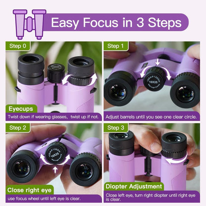 Binoculars for Kids 8-12, 10x25 Kids Binoculars for Nature Exploration, HD Childrens Binocular for Bird Watching, Hiking, Camping, Outdoor Adventure - Purple