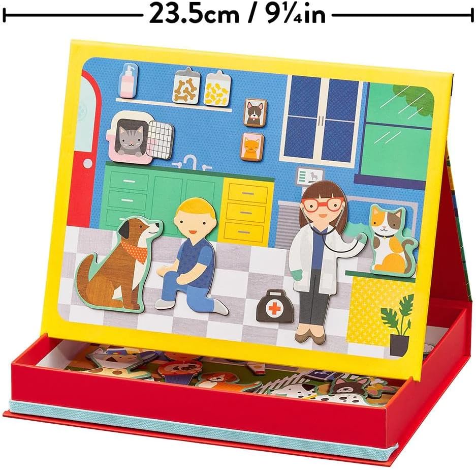 Petit Collage: Animal Friends Magnetic Game Board with Mix & Match, Ideal for Ages 3+, Includes Mag Play Scene Treehouse Party, 74 Count