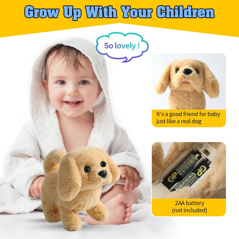 KSABVAIA Plush Teddy Toy Puppy Electronic Interactive Dog - Walking, Barking, Tail Wagging, Stretching Companion Animal for Kids Toddlers