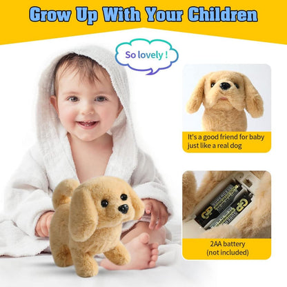 KSABVAIA Plush Teddy Toy Puppy Electronic Interactive Dog - Walking, Barking, Tail Wagging, Stretching Companion Animal for Kids Toddlers