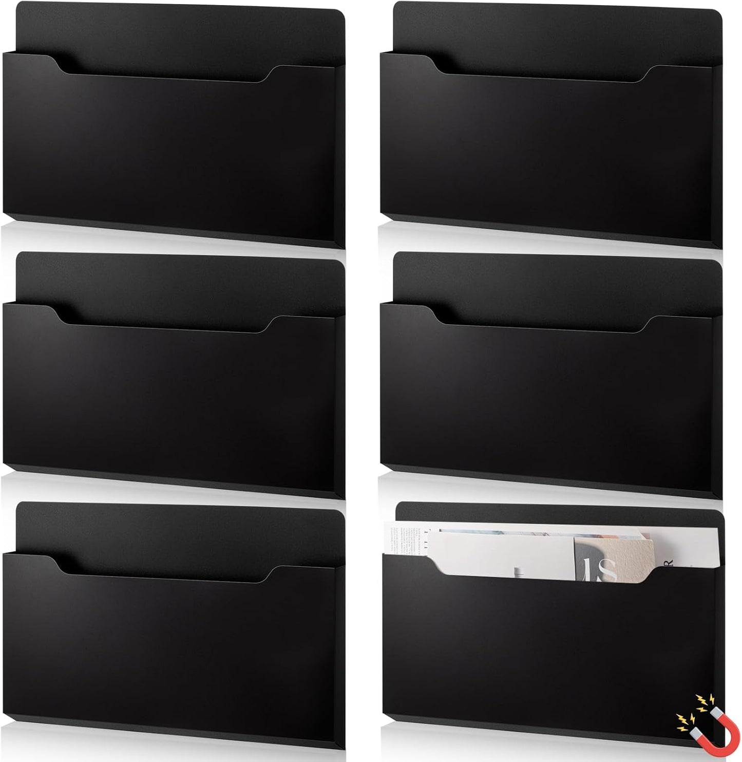 Fuutreo 6 Pcs Magnetic Wall File Organizer Magnetic Wall File Holder Refrigerator Magazine Holder for Mail Letters Paper(Aqua Green,Vertical-large)