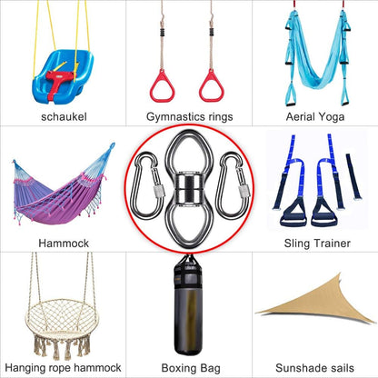 SELEWARE Silent Bearing Swing Swivel, 360° Rotational Device Hanging Accessory with Removeable Buckle for Tree Swing, Hammock Chair, Climbing Rope, Yoga, Kids Swing Swivel 1200LB Capacity, 2 Pack