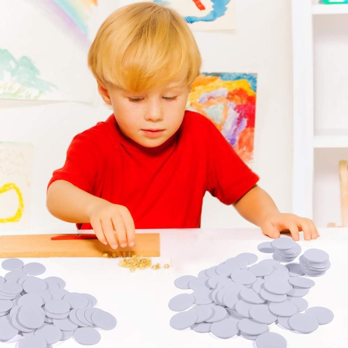 Coopay 300 Pieces Plastic Learning Counters Disks Bingo Chip Counting Discs Markers for Math Practice and Poker Chips Game Tokens,1 Inch (Blue Style 1)