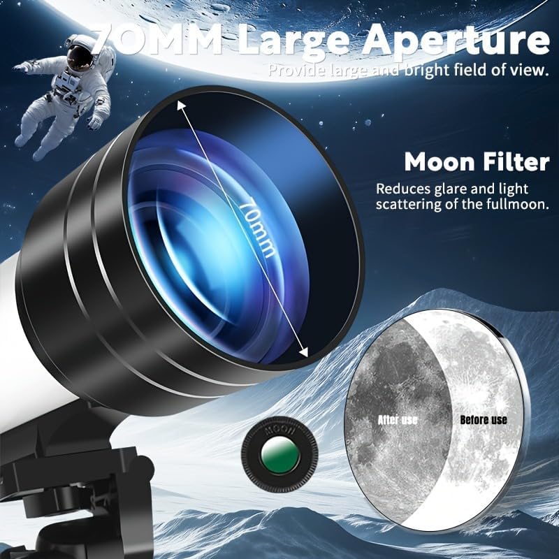 150x Telescope, 70mm Aperture Telescope, High Magnification, Portable Astronomical Telescope (White)