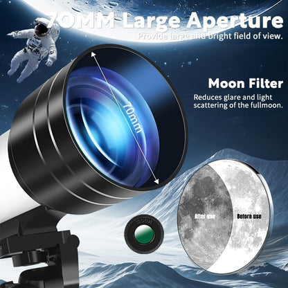 150x Telescope, 70mm Aperture Telescope, High Magnification, Portable Astronomical Telescope (White)