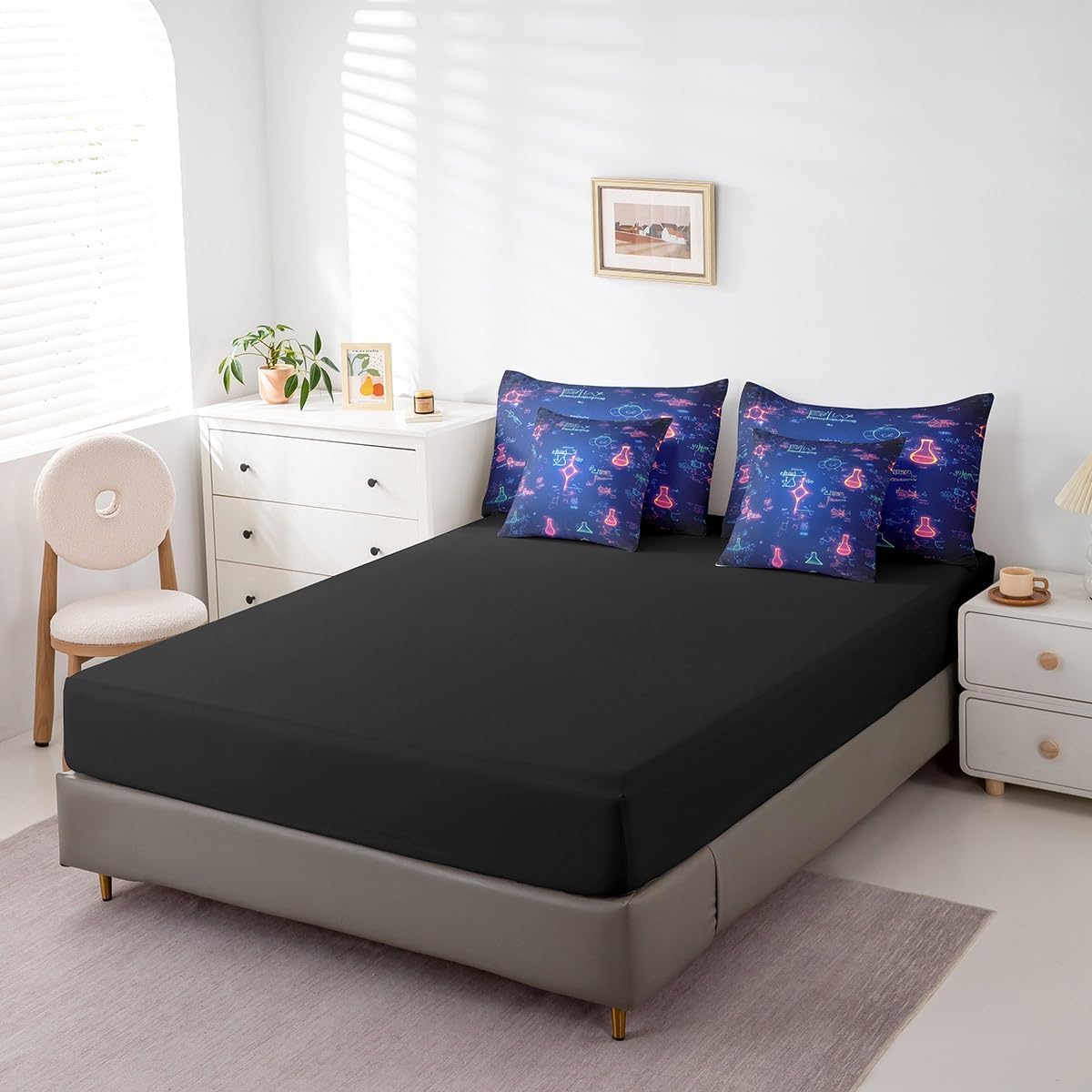 Erosebridal Chemical Equation Bed in a Bag Queen Comforter Set 7 Piece,Chemistry Bedding Sets Science Students Learning Gift Sheet Set with Comforter,Molecular Formula Education Bed Set - Colors B