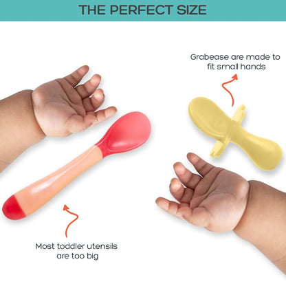 Grabease Baby Feeding Utensils - Anti-Choke Collar & Toddler Fork for Ages 1-3 - Easy-Grip Curved Handle Infant Spoon - Dishwasher-Safe Convenience & Baby Cutlery - Teal