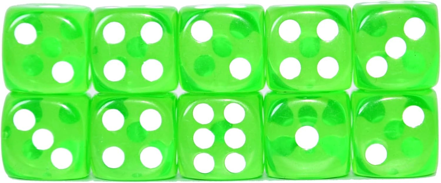 SmartDealsPro 10-Pack D6 Six Sided 16mm Transparent Dice Die for DND, MTG, RPG, Tenzi, Yahtze, Bunco, Table Borad Games, Math Teaching