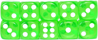 SmartDealsPro 10-Pack D6 Six Sided 16mm Transparent Dice Die for DND, MTG, RPG, Tenzi, Yahtze, Bunco, Table Borad Games, Math Teaching