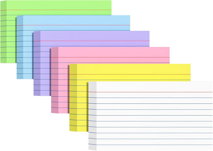 Index Cards 3x5 Inches, 300 PCS, Colored Flash Cards With Ring, Punched Lined Study Card Ruled Flashcards Notecards, Ruled Front And Blank Back, Note Card for School, College And Home