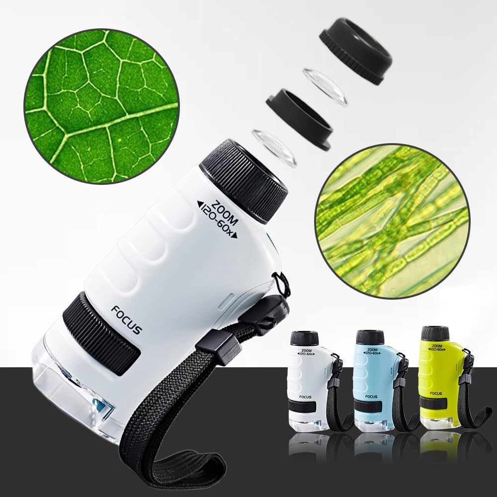 Pocket Microscope for Kids, 2026 New Educational Mini Microscope - Portable Handheld Microscope Kit for Home School Lab, Biology Science Education - Christmas Stocking Stuffers, Birthday Gifts (Green)