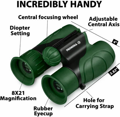 Binoculars for Kids – Perfect Toy for Little Boys and Girls – Extensive Set Incl. Magnifying Glass & Compass – Powerful Magnification 8X21 – 3 to 12 Year Old Kids for Toddler
