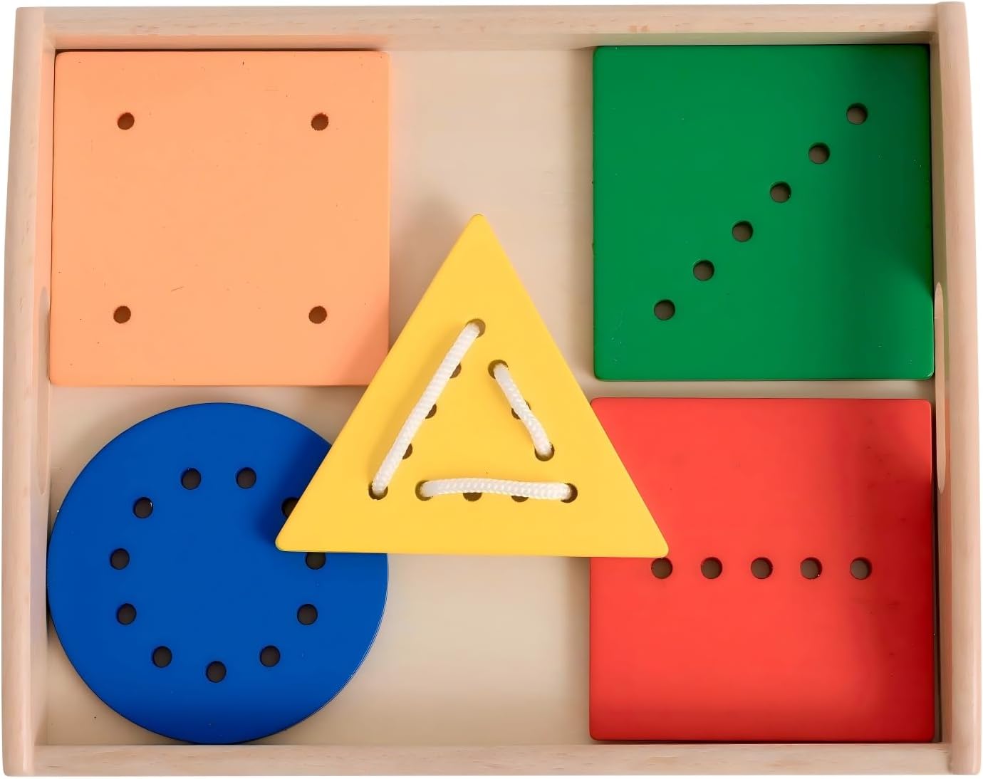 Wooden Toddler Beads and String Lacing Toy Set with Tray - Educational Threading Game for Fine Motor Skills Development - Lacing Cards for Toddlers 1-3,Montessori Toys for 2 3 4 Year Olds(5 Shapes)