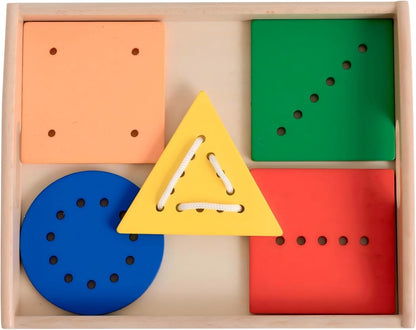 Wooden Toddler Beads and String Lacing Toy Set with Tray - Educational Threading Game for Fine Motor Skills Development - Lacing Cards for Toddlers 1-3,Montessori Toys for 2 3 4 Year Olds(5 Shapes)