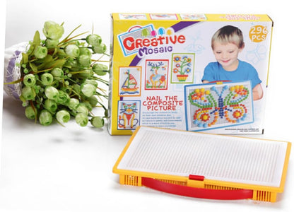 Mushroom Nails Pegboard Toy 296-Piece Educational Puzzle with Letters and Numbers Set for Kids Motor Skills Logic Thinking 11.41X8.26X1.37In