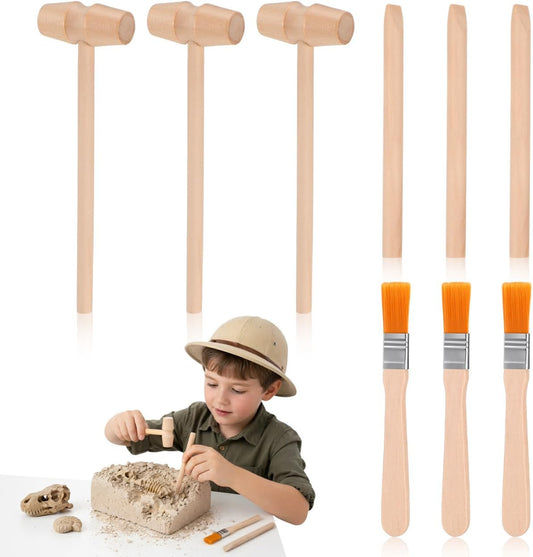 VOSAREA 3 Sets of Dinosaur Digging Tools Kids Play Learning Tools Small Digging Brush Chisel Hammer Toy STEM Science Kits
