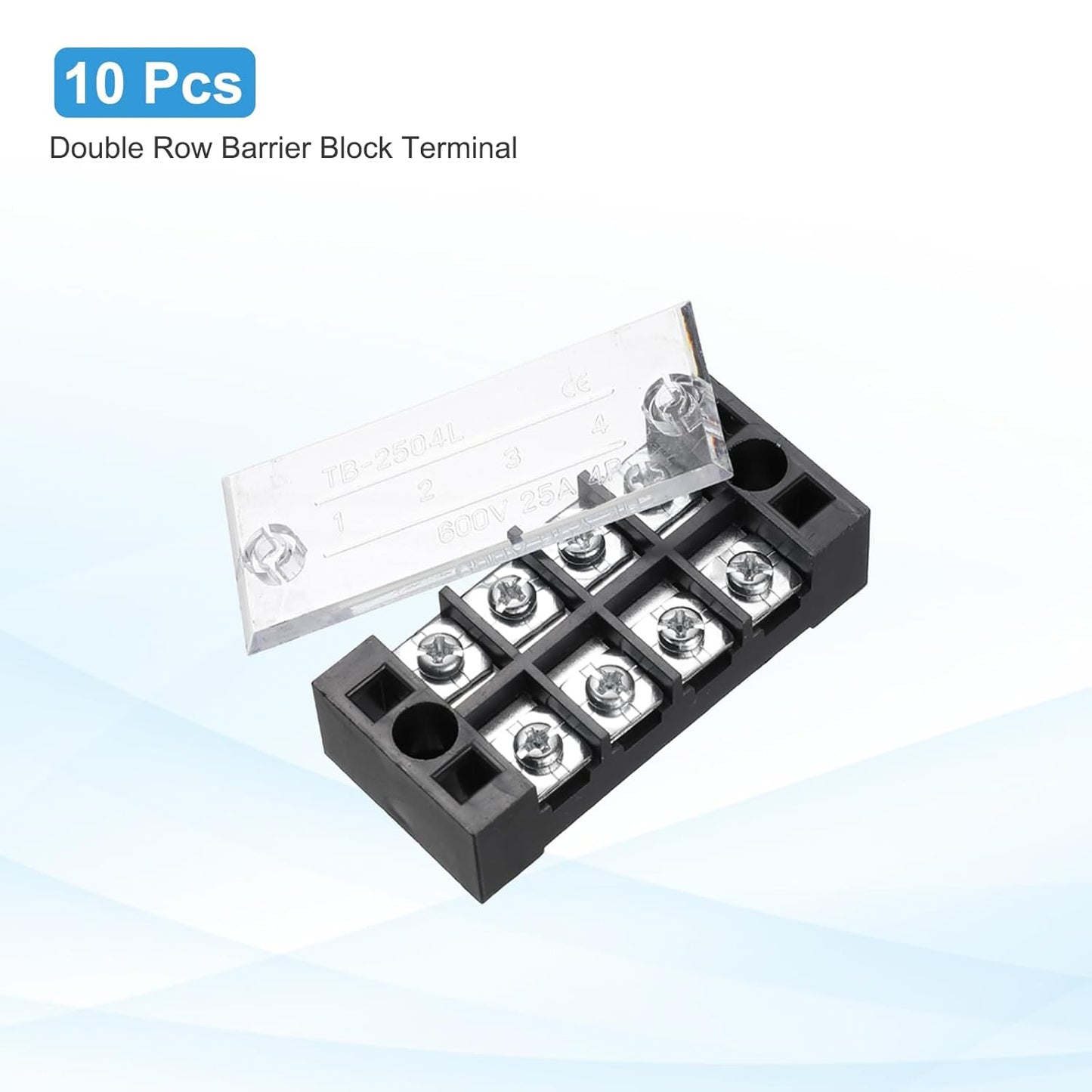 uxcell 10 Pcs Barrier Terminal Strip Block 600V 25A Dual Rows 8 Positions Rail Base Screw Connector(The Shell is Made of Flame Retardant and Heat Resistant Material)
