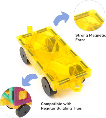 Magnetic Tiles, 96PCS Magnetic Block Toddler Toys with 2 Cars, 3D Clear Magnet Building Tiles Set, STEM Educational Toys for Kids 3-9 Years