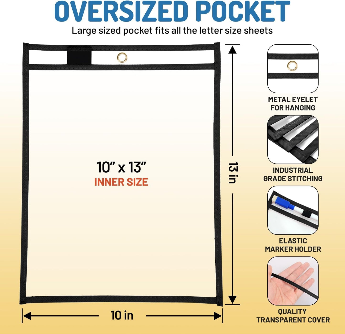 Dry Erase Pockets - 10 x 13 Reusable Dry Erase Pocket Sleeves for Work & School Worksheets - Heavy Duty Clear Pocket Sleeves - Quickly Wipe to a Flawless Clean (50 Pack Multicolor)