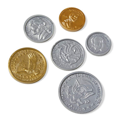 hand2mind Fake Money Coin Assorted Set, Detailed Fake Coins, Prop Money, Toy Money, Play Money for Kids, Realistic Money, Pretend Money for Kids Learning, Play Money Set, Plastic Coins (Set of 96)