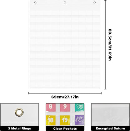 Hundreds Pocket Chart with 139 Cards, Includes Numbers Cards 1-100, 9 Math Symbol Cards & 30 Blank Cards | Classroom Math Wall Organizer for Counting, Place Value, Homeschool Activities(Black)