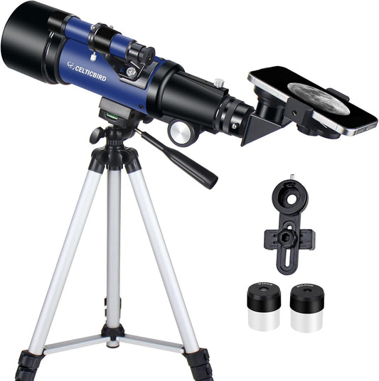 Telescope for Kids Beginners, 70mm Aperture 400mm Astronomical Refracting Telescope for Adults Students - Travel Telescopes with Tripod, Phone Adapter(Ocean Blue)