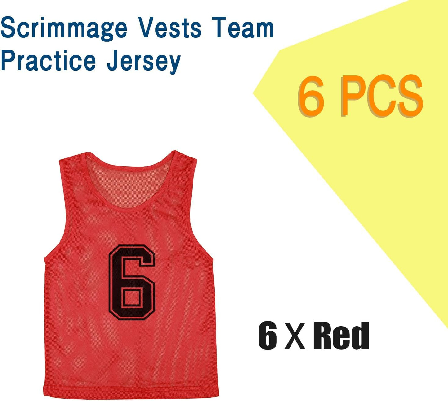 6 Pcs Pinnies Team Practice Vests with Numbers for Child Youth Teen Adult,Ideal for Soccer, Football,Basketball
