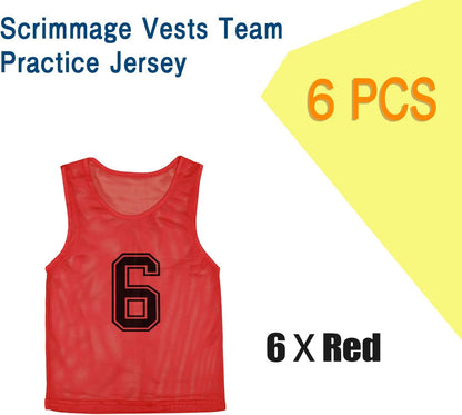 6 Pcs Pinnies Team Practice Vests with Numbers for Child Youth Teen Adult,Ideal for Soccer, Football,Basketball