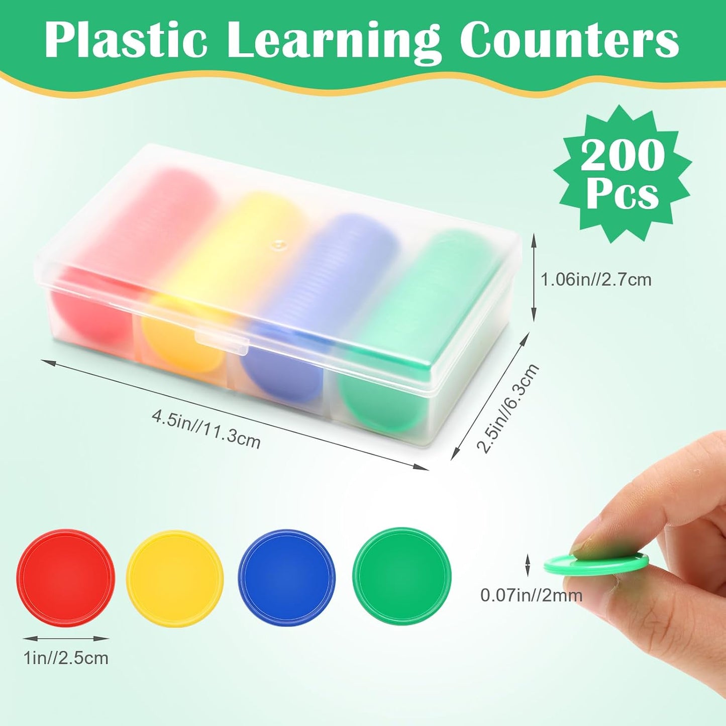 Luxiv 200Pcs Plastic Learning Counters with Storage Box, 4 Colors Bingo Chips 1 Inches Poker Chips Educational Counting Math Counters Manipulatives Round Game Chips Plastic Counters