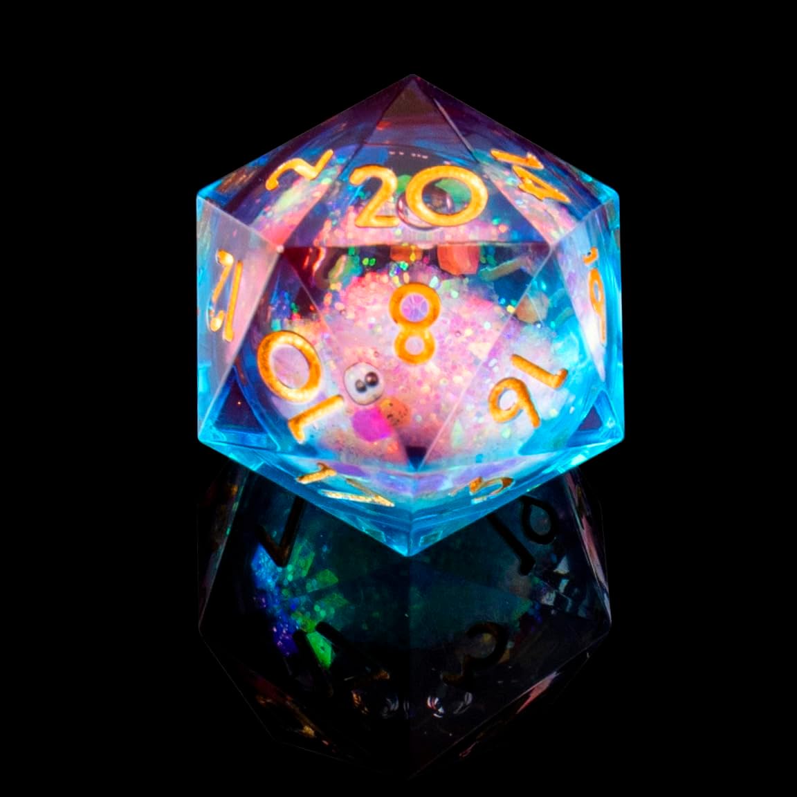YEMEKO Beholder'S Eye D20 Dice Dragon Eye DND 22MM Single with Resin Sharp Edge 20 Sided D&D Handmade Polyhedral for Dungeons and Dragons, RPG, Roleplaying Games MTG Table Games(Blue Gold)