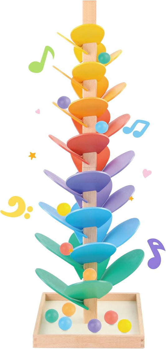 Wooden Marble Run Music Tree Marble Run Learning Game Montessori Wooden Color Sorting Toy Birthday Gift for Boys and Girls Ages 3-8