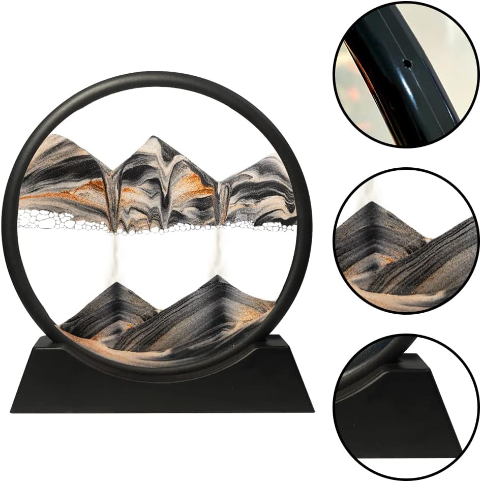 Muyan Moving Sand Art Picture Sandscapes in Motion Round Glass 3D Deep Sea Sand Art for Adult Kid Large Desktop Art Toys (Purple, 7 Inch)