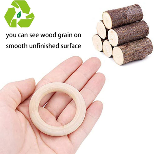 30 Pcs Wooden Rings for Craft, 55mm 2.2inch, Natural Wood Rings for Macrame Pendant Connectors,Jewelry Making, Decor DIY Craft