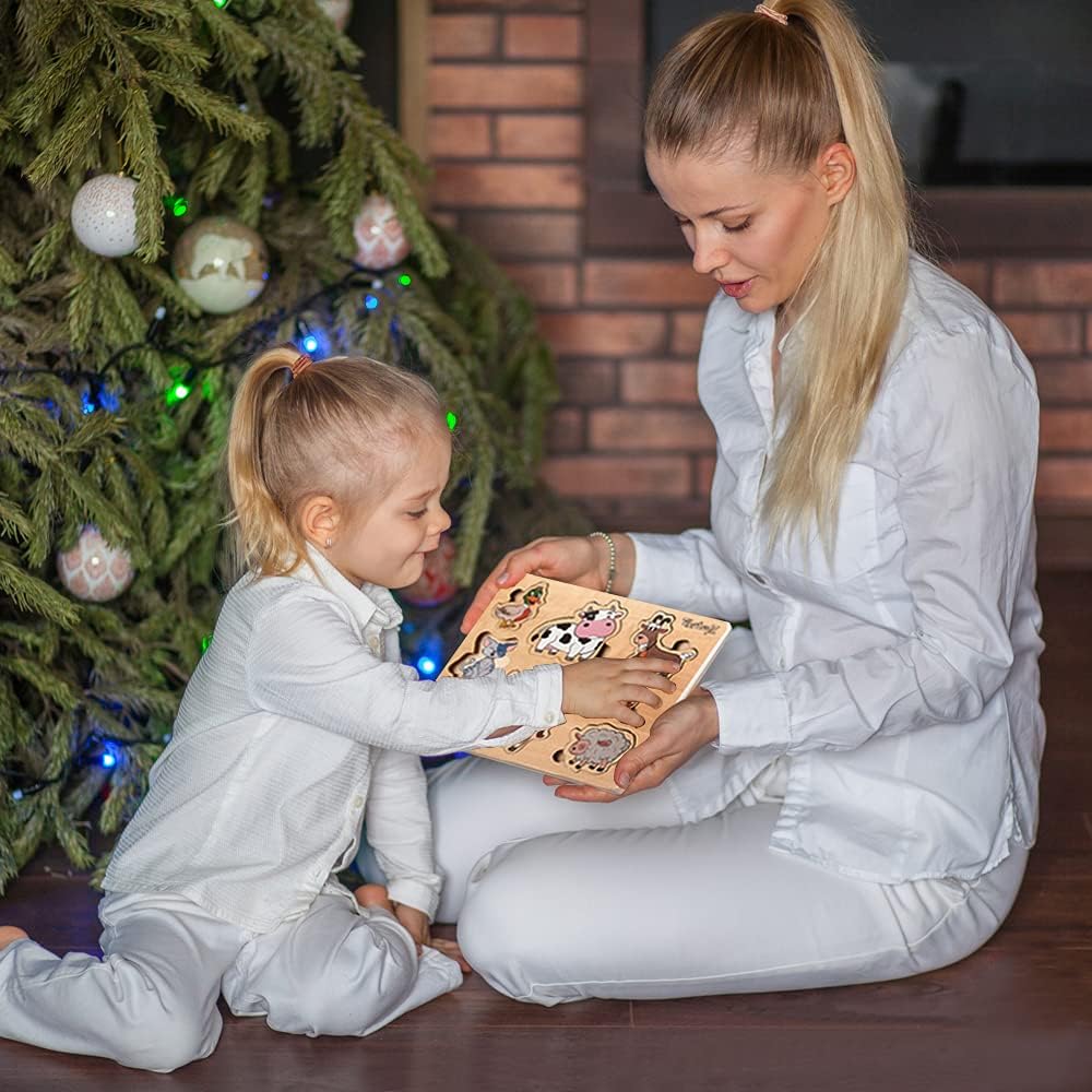 Pikatoyz® Wooden Puzzles for Toddlers 1-3 – Montessori Educational and Learning Toys – Wooden Baby Puzzle for Kids 1 Year and Up – Developmental Toys – Baby Puzzles for Early Learning