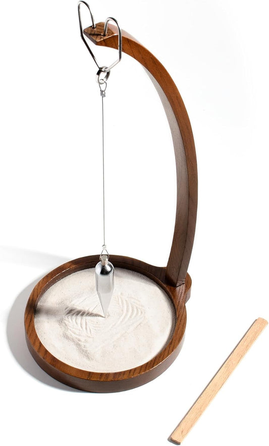 Kihomi Wooden Sand Pendulum for Desk | Creative Swinging Sand Tracing Pendulum | Magical Kinetic Decor for Zen Office and Home Decor | Relaxing Accessories for Tensegrity and Ornament Gifts (Brown)