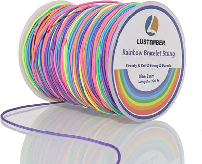 LUSTEMBER 1mm Stretchy Bracelet String, Sturdy Rainbow Elastic String Elastic Cord for Jewelry Making, Necklaces, Beading and Crafts