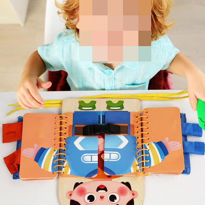 Montessori Wooden Multi-Layer Dressing Busy Board, Life Skills Toy for Toddlers