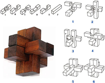 VolksRose 9pcs Wooden Brain Teaser Puzzles, IQ Challenge Puzzle Games, Logic Smart Mind Puzzle Box Lock Toy Removing Assembling 3D Small Puzzle Gift Set for Adults Teenagers Kids, 1.8inch 4.5cm