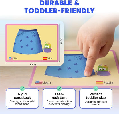 Kidrox Squad Alphabet Flashcards for Kids – 26 Slide-Reveal Cards in English & Spanish | Magic Pull-Tab Bilingual Learning Game for Toddlers & Preschoolers Age 3+