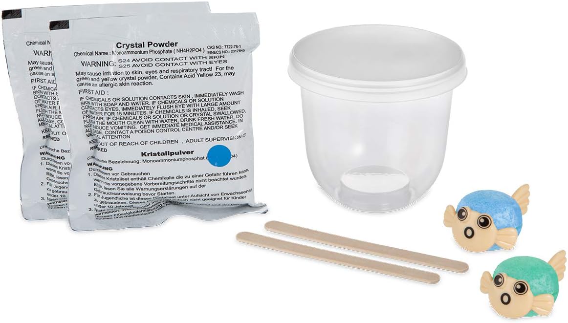 MindWare Crystal Growing Kits: Puffer Fish Set of 2 – Cute DIY Crystal Growing Kits for Kids & Teens – Funky mini Science Experiment in an 8pc kit – Crystals Grow in 24 Hours
