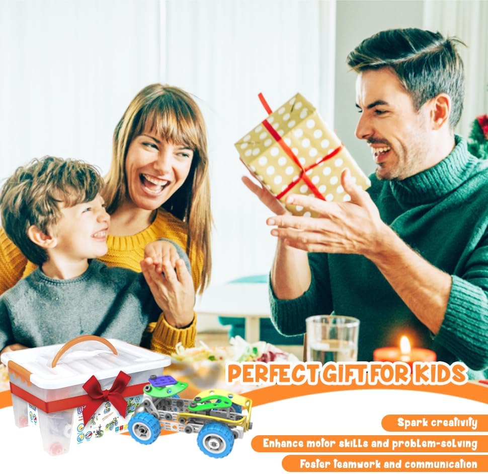 107Pcs Motorized Erector Sets for Kids Ages 4 5 6 7 8+,STEM Building Toys for Boys Girls 3-5 4-8 5-7 6-8 Year Old,Engineering Kit,Electric Motor,Creative Educational Gift Learning Activities