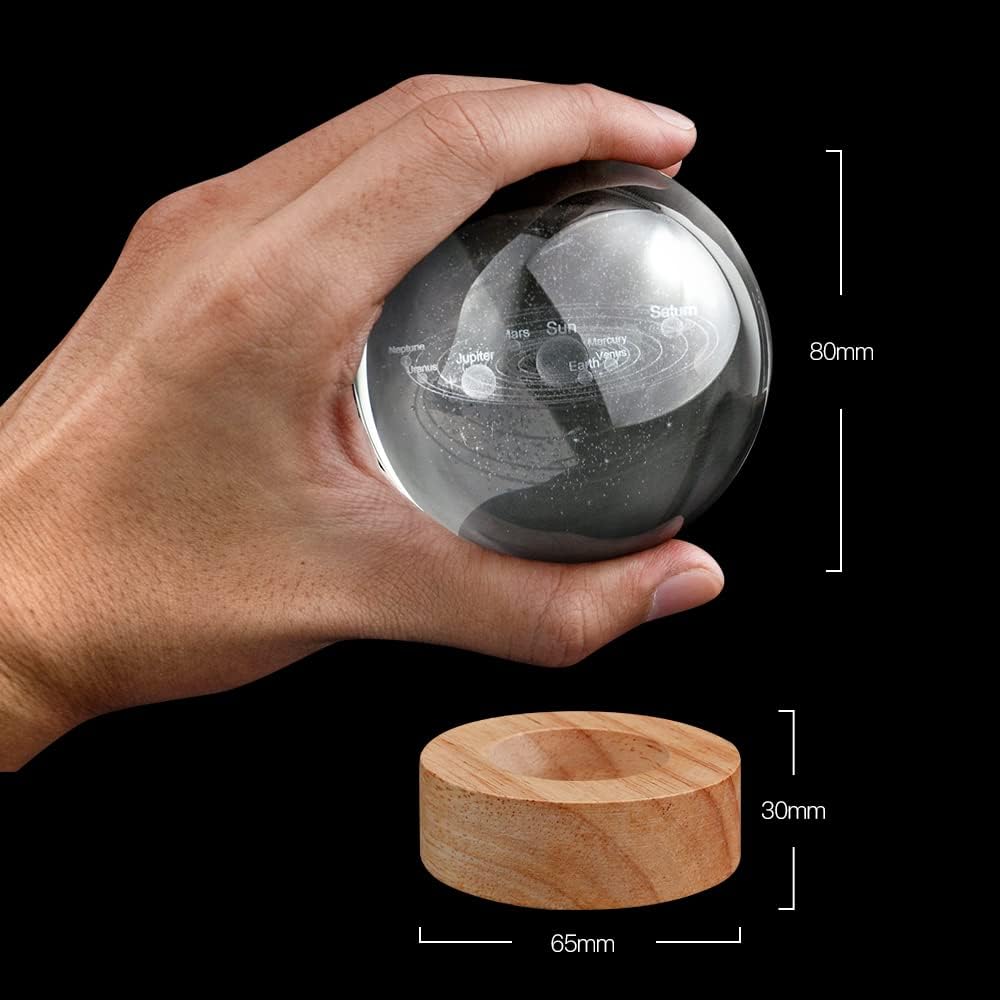 3D Solar System Crystal Ball Night Light with 16 Color LED Wooden Base, Upgraded 3.15 Inch Galaxy Planets Glass Ball Lamps with Remote for Birthday Christmas, Astronomy Space Gifts for Boys Girls