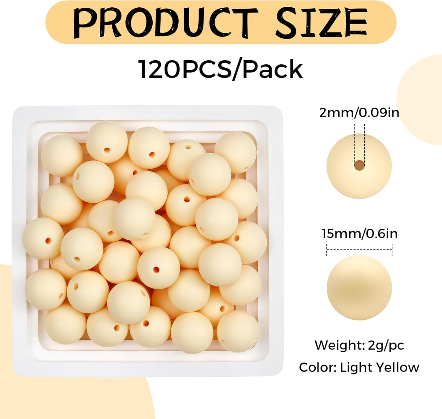 120PCS FIVEIZERO Silicone Beads for Keychain Making, 15mm Glacier Gray Round Silicone Rubber Focal Beads Bulk for DIY Crafts, Bracelets, Necklaces, and Pens