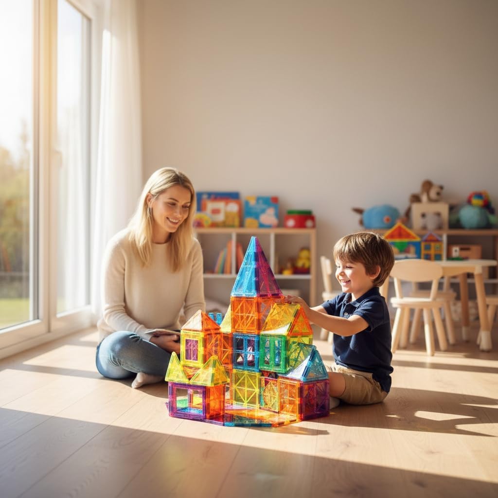 Anbalulu Magnetic Tiles 100PCS with 2 Cars, STEM Educational Building Blocks for Kids Ages 3-9, Magnet Construction Toys Gift for Toddlers