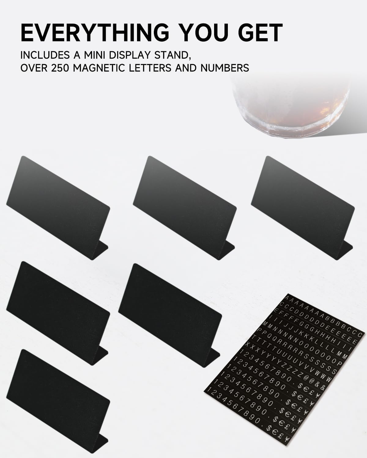 Mini Magnetic Letter Display Signs – Chalkboard-Style Reusable Food Price Labels | 6 Metal Boards + 450 Magnetic Characters for Bakery, Café, Dessert Shop, Deli & Catering Use