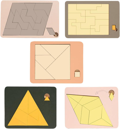 5Pcs Toys Tangram Puzzle, Classic Brain Teasers Toy, Wooden Pattern Blocks Set, Geometric Shape for Kids